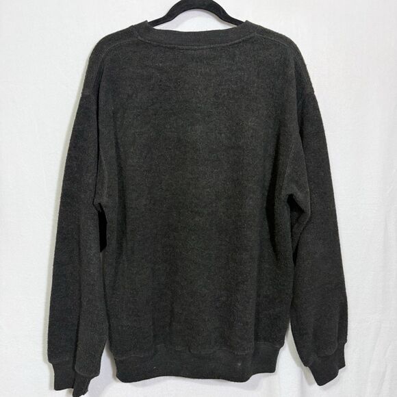 Vintage Harley Davidson Black Deep Pile Fleece V-Neck Sweatshirt Men's L 90s Y2K - Picture 2 of 9